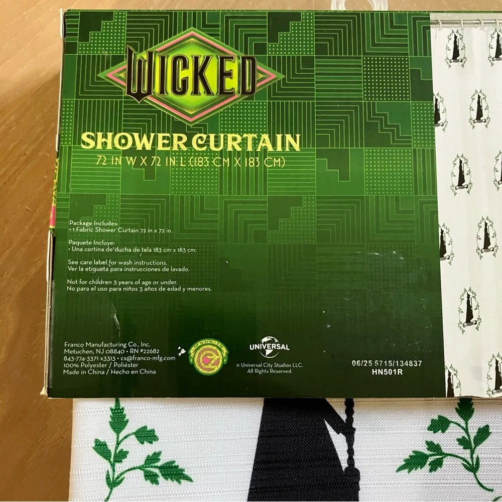 WICKED Movie Elphaba Fabric Shower Curtain 72 x 72 Inches NEW NIB